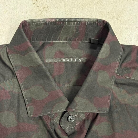 XACUS Dress Shirt Slim Fit Camo Green Long Sleeve Made in Italy 16 1/2 Large - Picture 5 of 9